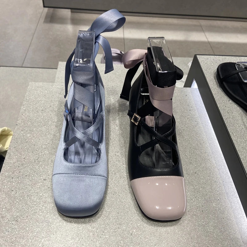 Ballet Elegant Blue Black Pink Heels Round Toe Lolita Mary Janes PumpsFree Shipping Shoes On Offer Sandals 2024