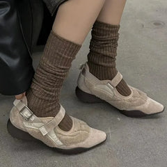 Casual Mary Jane Shoes Ins Style Pointed Toe Shallow Hook Loop Belt Buckle Street Sandals Brown/apricot Pumps