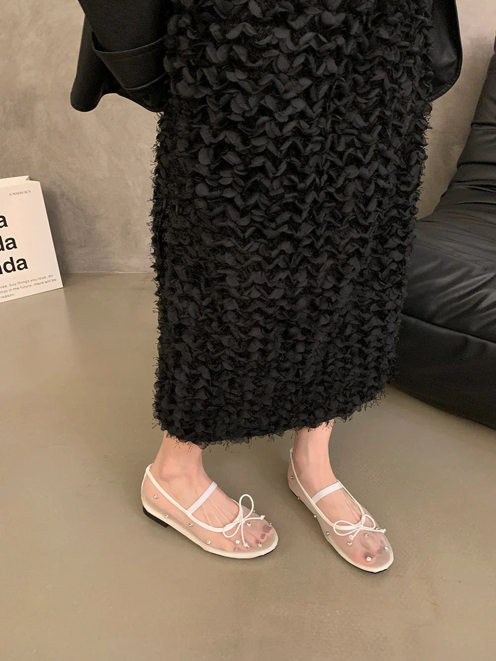 Flat Shoes Mesh Elegant Mary Jane Shoes Soft Sole Outdoor Dress Ballerinas