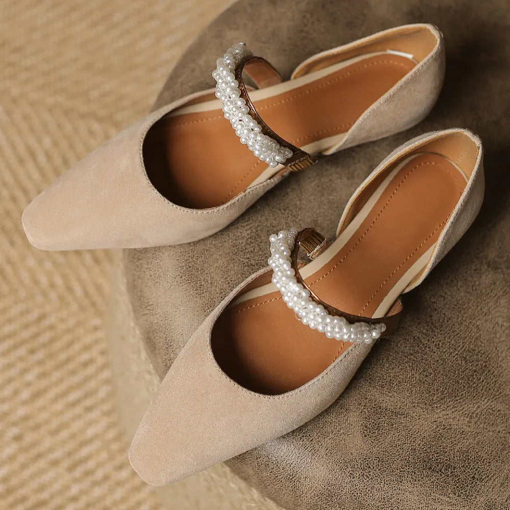 mary jane flats natural suede leather beading band pointed toe slip-on casual footwear daily shoes