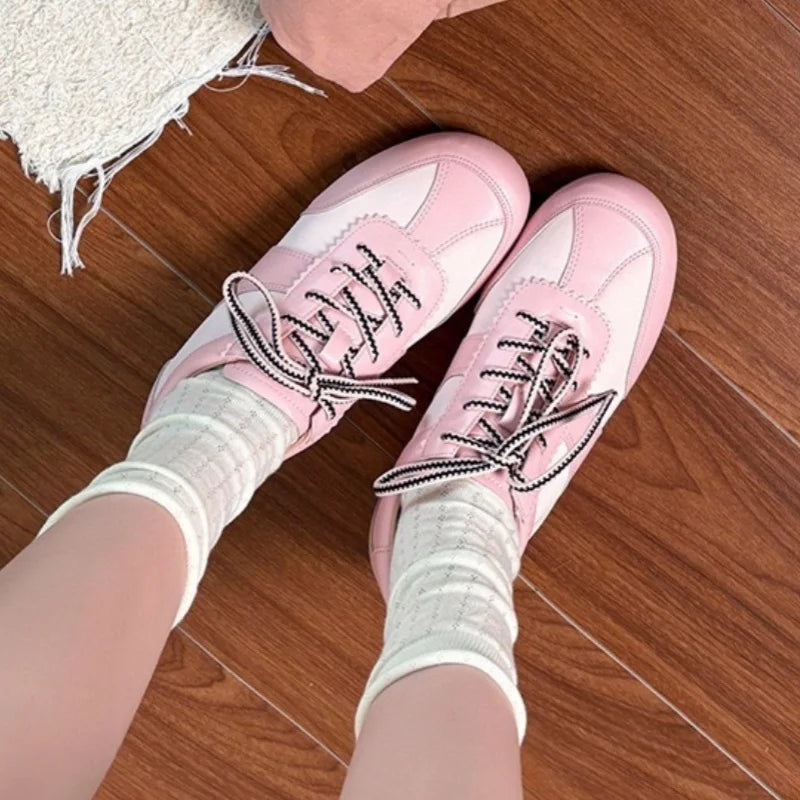 Casual Shoes Lace Up Round Toe Low Heels Sneakers Outside Comfy Flat Sneakers Mujer
