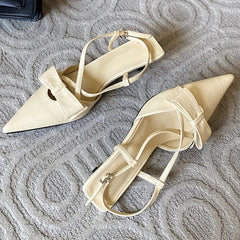 Butterfly-knot Buckle Strap Pumps Woman Elegant Pointed Toe Thin Low Heels