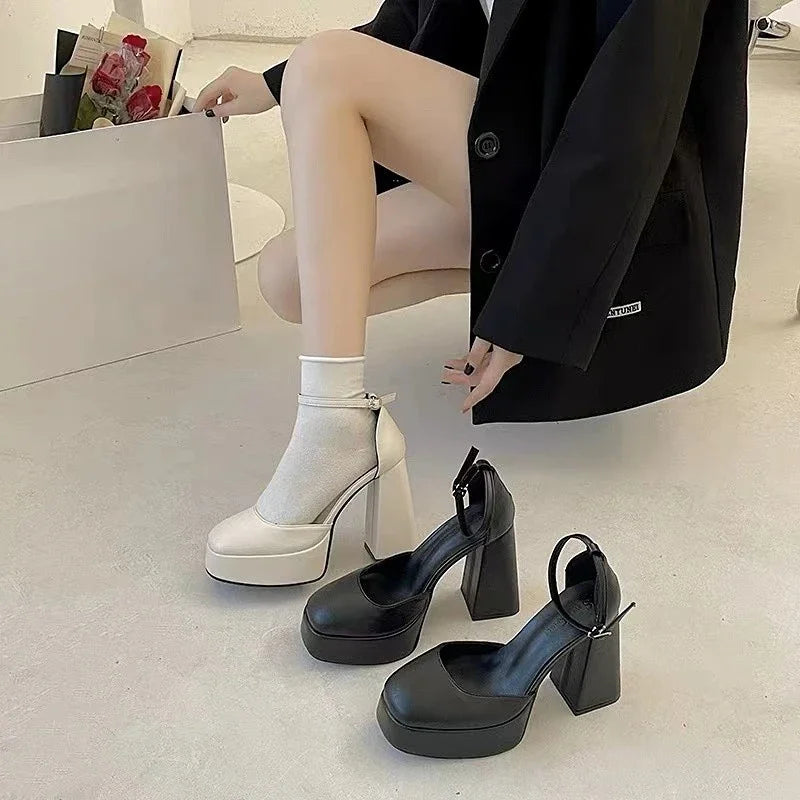 Mary Jane Shoes Thick Heels High Heels Waterproof Platform Hollow Brand