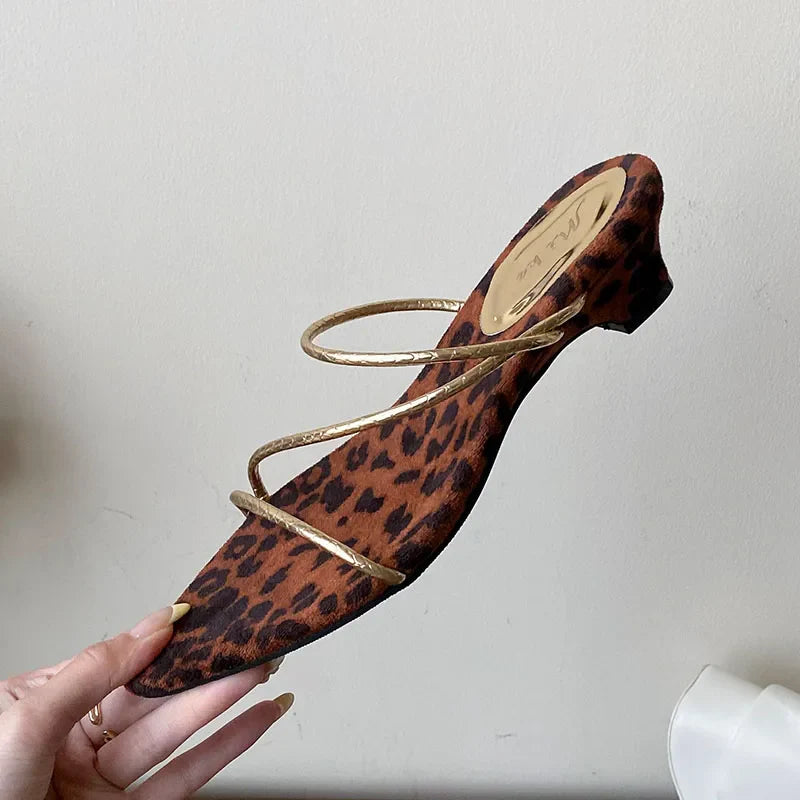 Pointed Toe Heeled Slippers Shoes Shallow Low Heel Sandals Shoes Slides