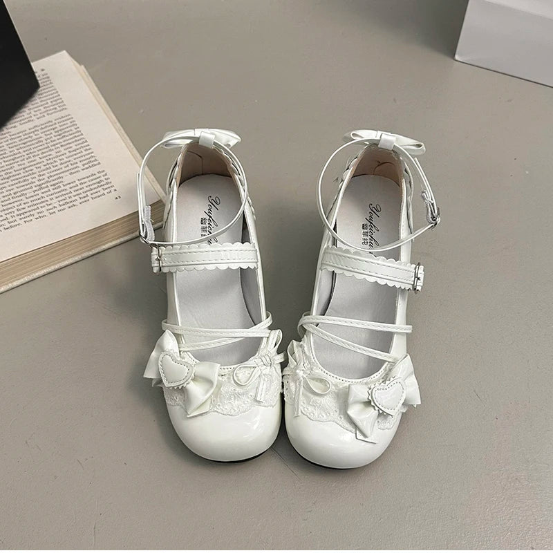 Butterfly-knot Lolita Mary Jane Shoes Elegant Round Toe Thick Heel Shoes Dress Pumps
