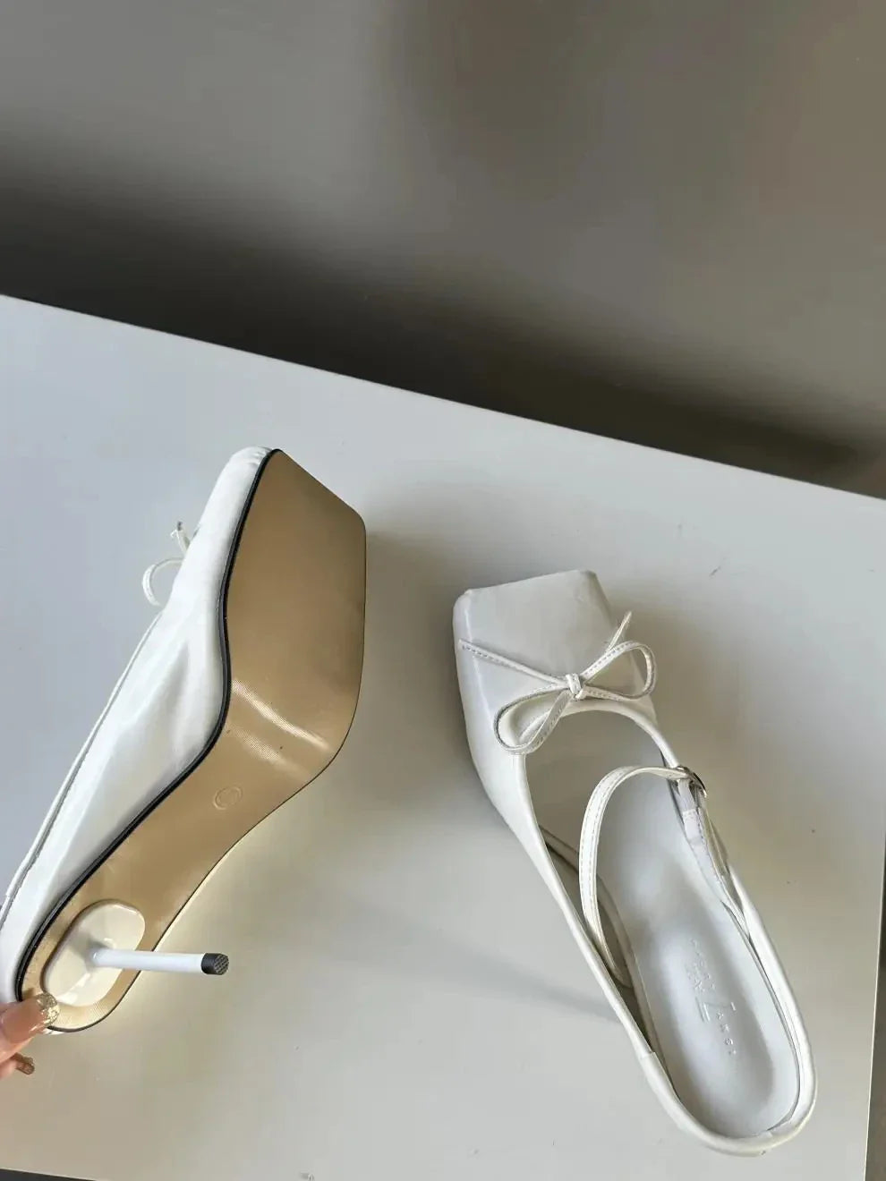 Ballerinas Shoes High Heels Mules Square Toe Slingback 39 Wedding White Brand Shoes Sandals