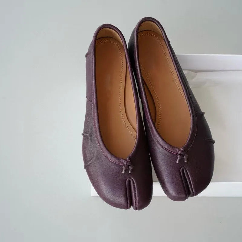 Split Toe Ballet Flats Tabi Shoes Casual Slip-on Loafers Pleated Leather Espadrilles Zapatillas Mujer