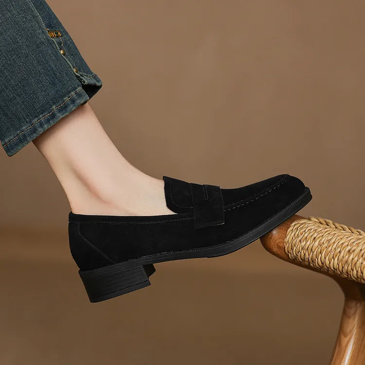 Kid Suede Penny Loafers Handmade Leisure Slip-on Creeper Flats Brown Size 34-43
