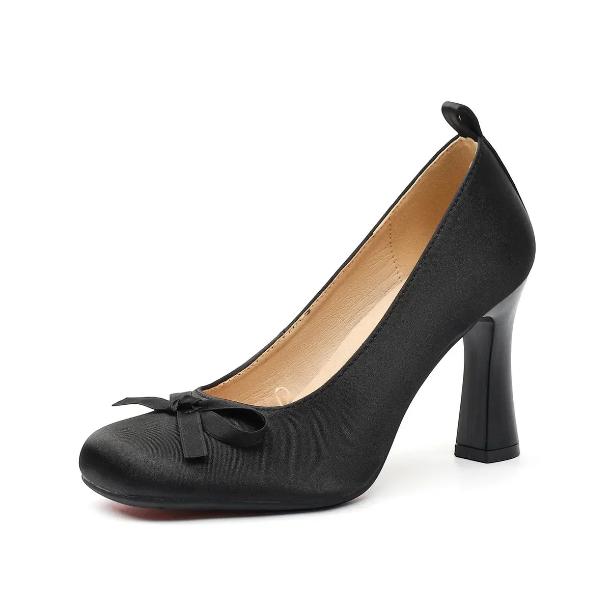 French Fairy Tale Style Ballet Flats High Heels Bow Tie Silk Round Toe Thin Heel Rubber Bottom Shoes