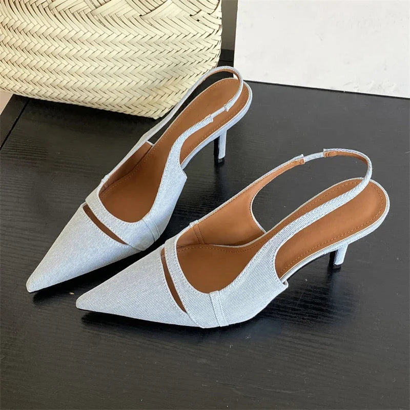 Design Hollow Out Pointed Toe Street Style Thin Low Heels Street Style Stripper Sandals Shoes