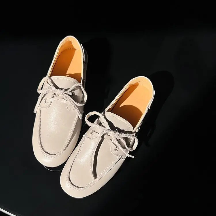 Leather Flats Shoes Loafers Round toe Vintage Suede Leather Casual British Style Flat Single Shoes