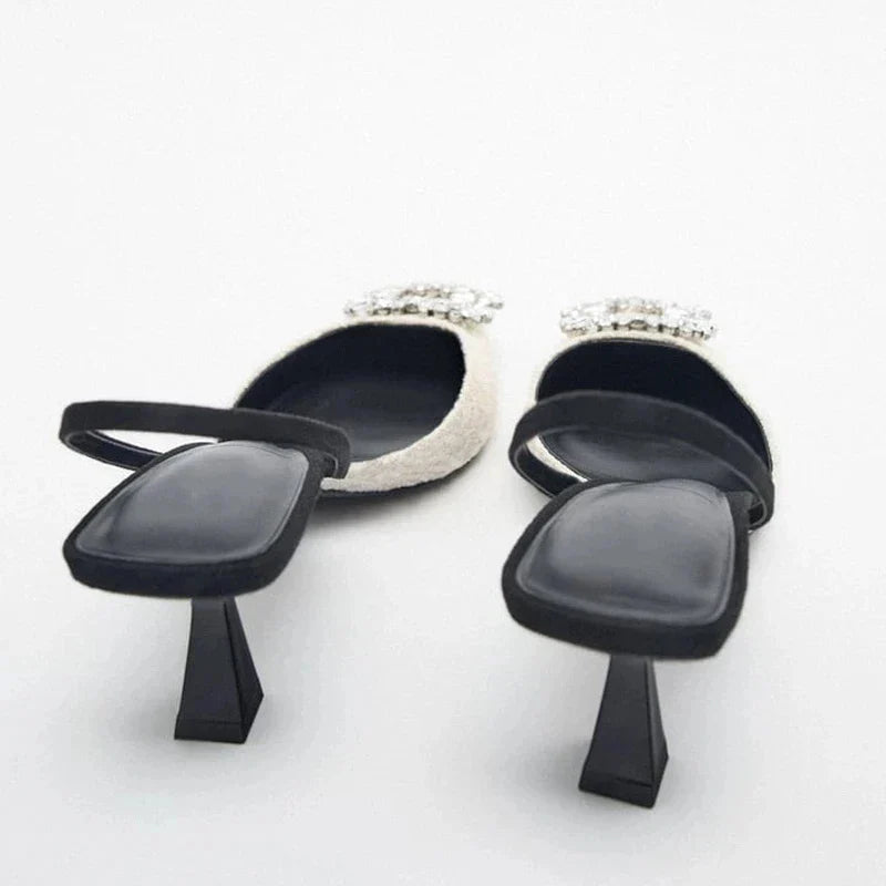 Square Rhinestone Mid Heels Pumps