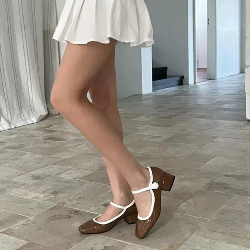 Sweet French Thick Heel Single Shoes Round Head Light Mouth Patent Leather High Heels