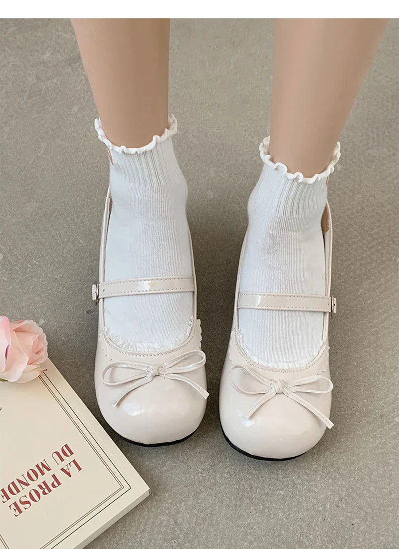 Round Toe JK Mary Jane Shoes Concise Outdoor Butterfly-knot Pumps Leather Shoes