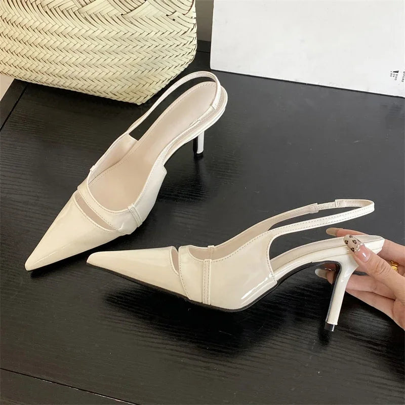 Design Hollow Out Pointed Toe Street Style Thin Low Heels Street Style Stripper Sandals Shoes