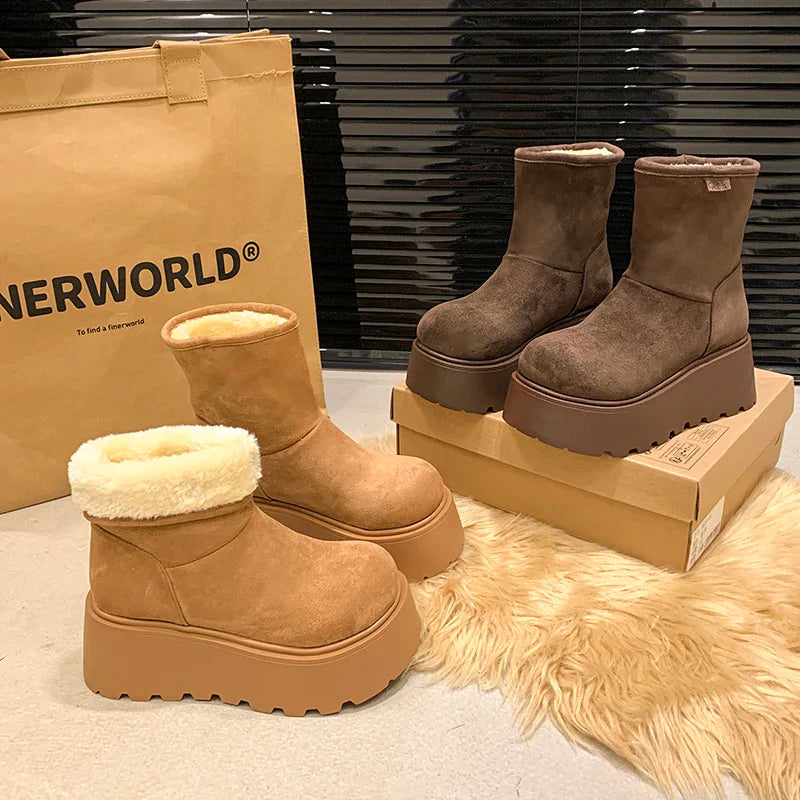 Furry Warm Cotton Snow Boots Comfort Shoes Concise Platform Thick Bottom Short Botas De Mujer