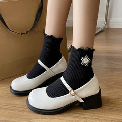 Mary Jane Shoes Simple Glossy PU Causal Uniform Low-heeled Shoes Versatile Lolita Pumps