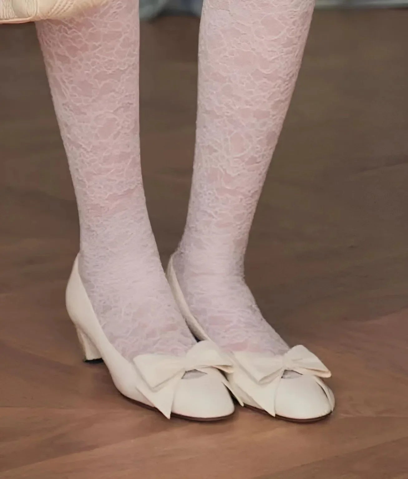 Round Toe Bow Decor Pumps Block Low Heels Slip On Hollow Sweet Dress Daily Party Elegant Design Sandals