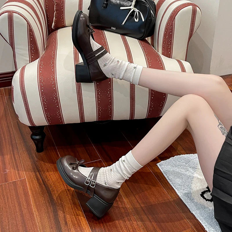 Dresses Mary Jane Shoes Elegant Causal Uniform Performance Shoes Lolita Bowknot Woman Low-heeled Shoes