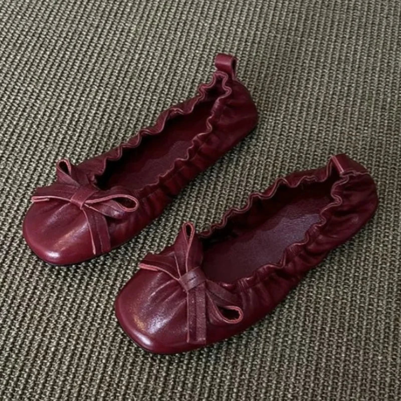 Mary Janes Shoes Ballet Versatile Bow Single Shoes Elegant Daily Dress Flat Shoes Zapatos De Mujer