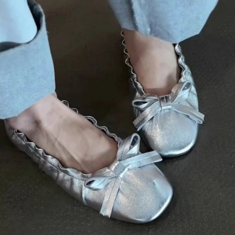 Mary Janes Shoes Ballet Versatile Bow Single Shoes Elegant Daily Dress Flat Shoes Zapatos De Mujer