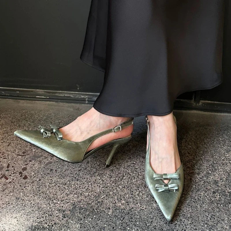 Bowknot Strap Thin Heeled Shoes Hollow Pointed Fine High Heels Wedding Banquet Shallow Mouth Sandals