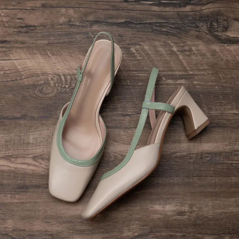 High Heels Dress Party Shoes Square Toe Walking Slides Mujer Zapatos Pumps
