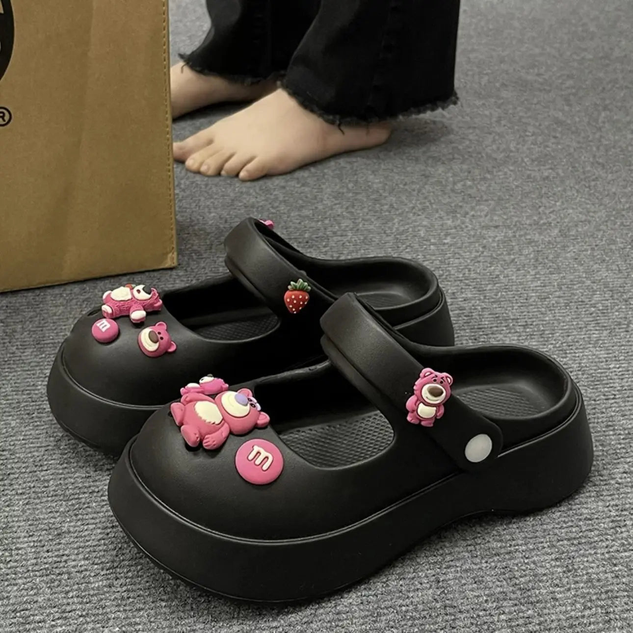 Platform Kawaii Slides Shoes Cute White Slippers and Sandals on Beach Thick Normal Top Designs Vip 39