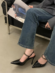 Street Style Rivet Pointed Toe Sandals Buckle Strap Thin Heels Party Prom Stripper Shoes