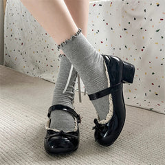 JK Mary Jane Shoes Causal Shallow Butterfly-knot Shoes Leather Shoes
