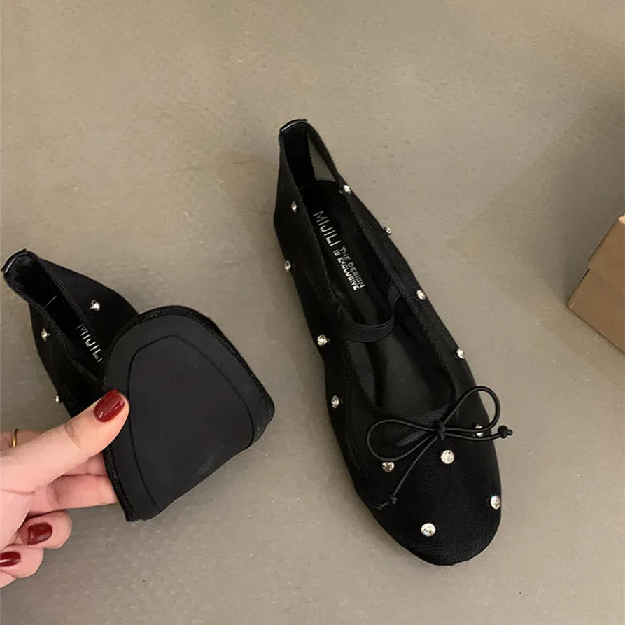 Flat Shoes Mesh Elegant Mary Jane Shoes Soft Sole Outdoor Dress Ballerinas