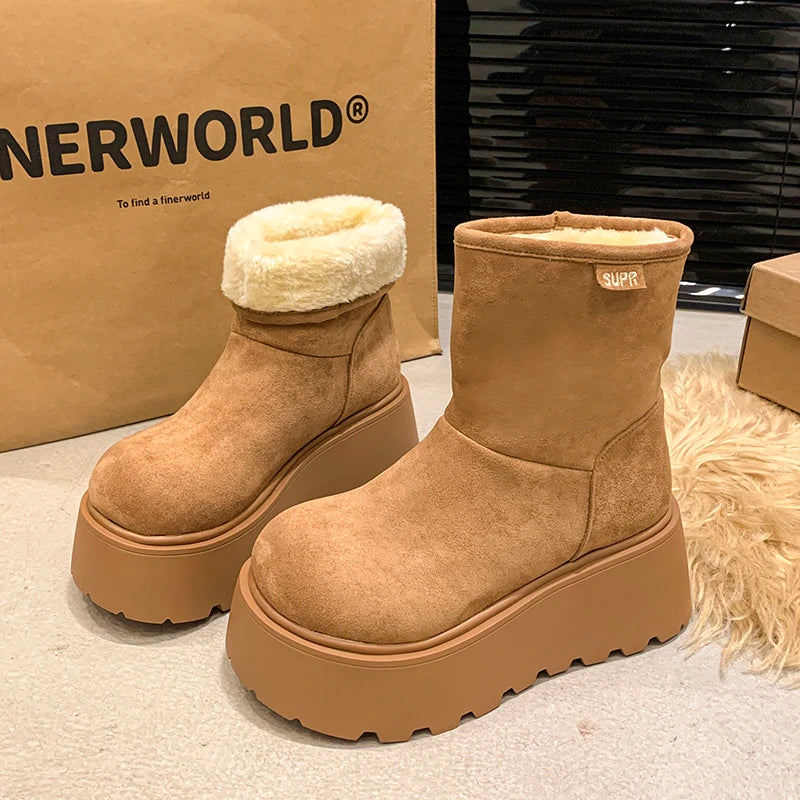 Furry Warm Cotton Snow Boots Comfort Shoes Concise Platform Thick Bottom Short Botas De Mujer