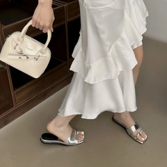 Shoes Woman Slippers Square Toe Slides Rivet Pantofle Flat Rivet Shoes Slippers Pan