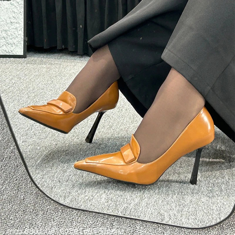 Pointed Toe Patent Leather High Heels Sewing Thin Heel Shoes Elegant Comfort Commuting Office Shoes