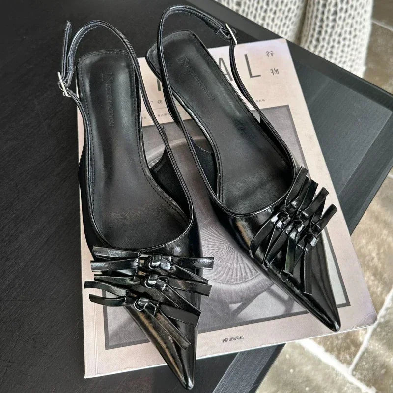 Bowknot Kitten Heel Sandals Elegant High Heels Shallow Pointed Toe Pumps