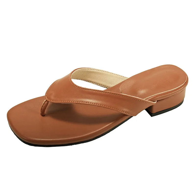Thin Low Heels Slippers Round Clip Toe Beach Casual Sandals Flip Flops Shoes Zapatos De Mujer