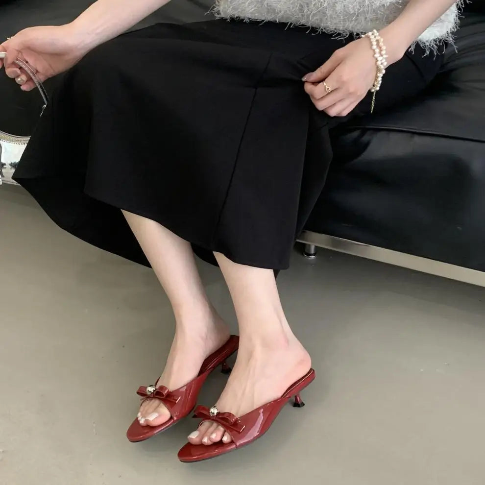 String Bead High-Heeled Shoes Ladys Slippers Outdoor Slides Pantofle Butterfly-Knot Low Rubber Flip Flops Hawaiian PU