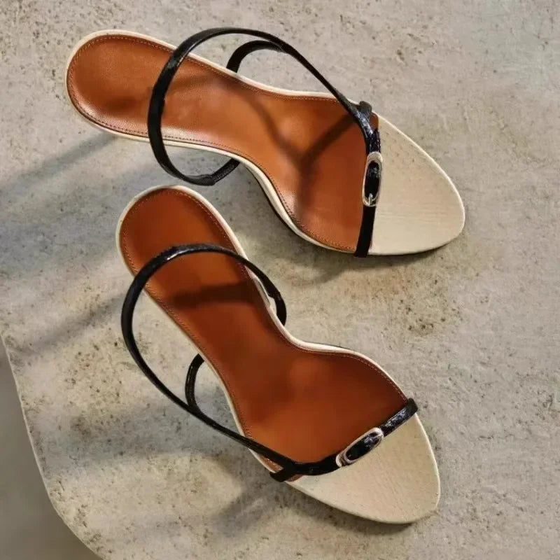 Buckle Open Toe Slip on Back Strap Sandals Black White High Heels Wedding Prom Shoes Zapatos Mujer