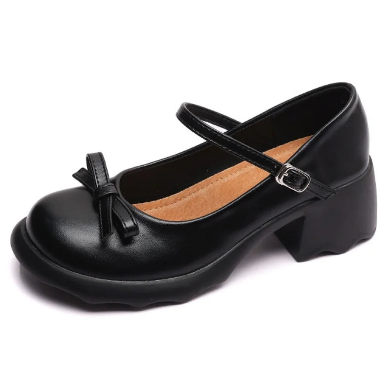 Style Mary Janes Shoes Elegant Chunky Platform High Heels Shoes Bow Ankle Buckle Party Shoes