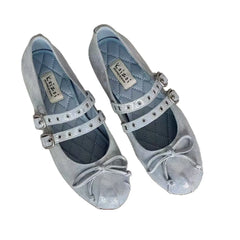 Genuine Leather Bow Mary Jane Shoes Shallow Ballet Style Shoes Outdoor Casual Comfortable Flat Shoes