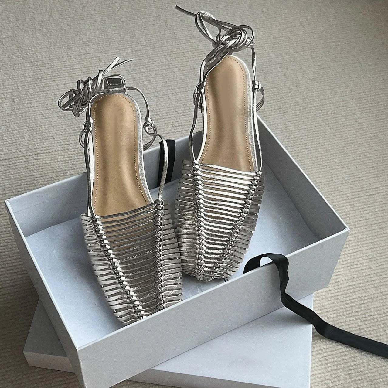 Vintage Woven Hollow Strap Sandals Beautiful Roman Sandals Flat Toe Comfortable Woven Sandals Holiday Party Shoes