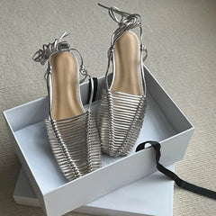 Vintage Woven Hollow Strap Sandals Beautiful Roman Sandals Flat Toe Comfortable Woven Sandals Holiday Party Shoes