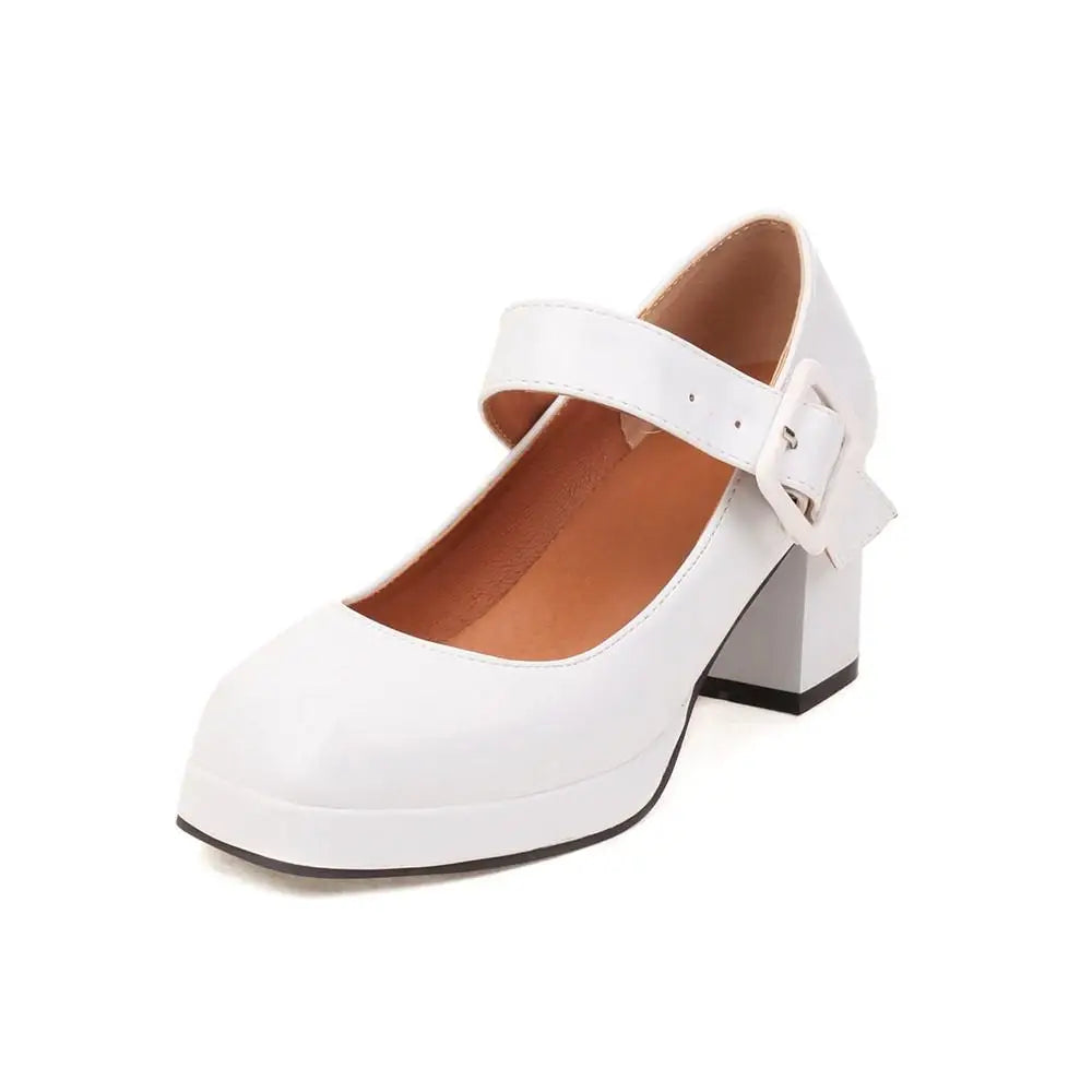 Classics High Heels Lolita Shoes Straps Mary Janes Shoes Red Orange White Pumps Party Wedding Shoes Size 45