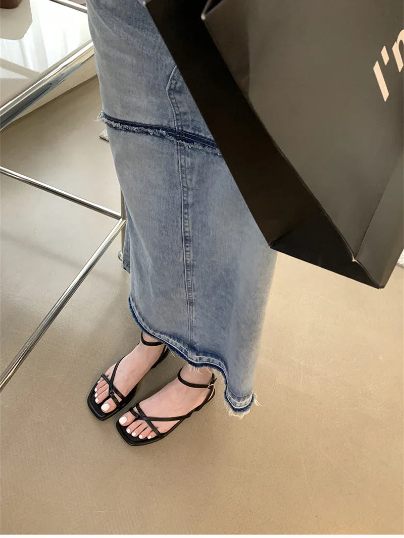 Gladiator Elegant Narrow Band Clip Toe Shoes Comfort Flats Beach Sandalias