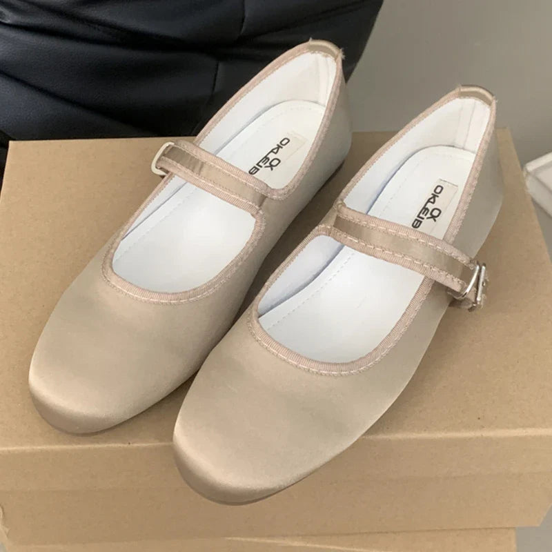 Comfort Satin Soft Sole Mary Jane Shoes Round Toe Shallow Flats Elegant Buckle Prom Ballet Shoes