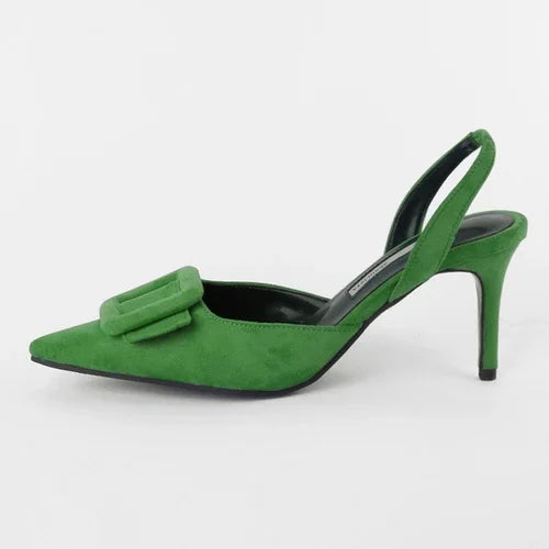 Sandals Pointed Toe High Heels Stiletto Square Buckle Large Size Single Shoes