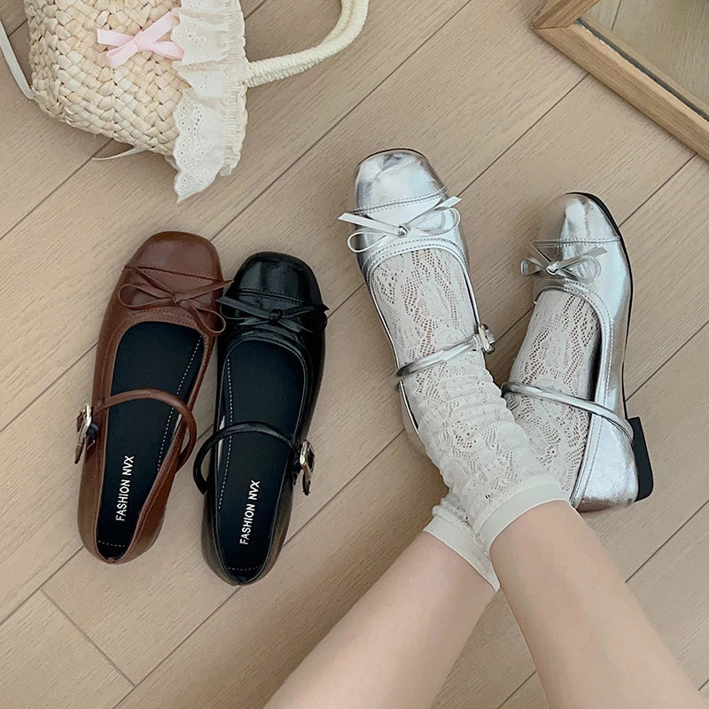 Mary Jane Shoes Square Toe Comfort Soft Sole Flats Comfort Ballerinas Shoes