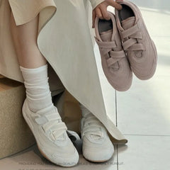 Retro Leather Version Ballet Style Sport Shoes French Magic Tape