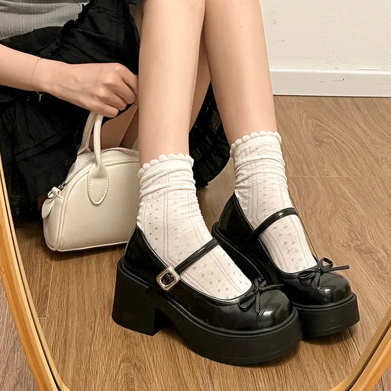 Platform Thick High Mary Jane Shoes Banquet Party Pumps Elegant Dress Leather Shoes
