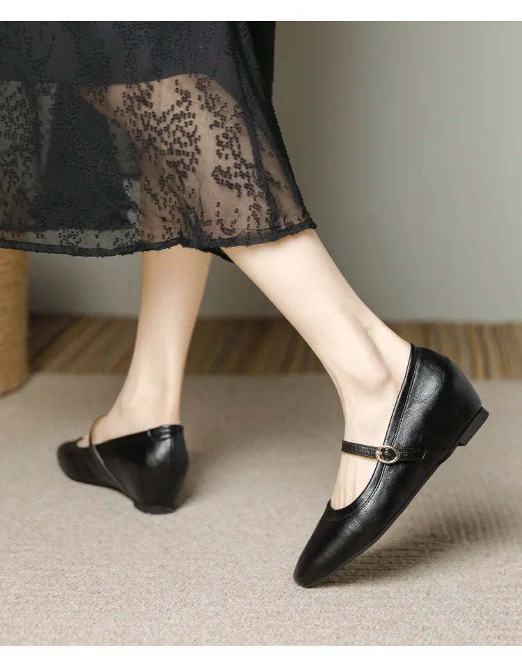 mary janes shoes woman height increasing flats soft leather ankle belt mocasines elevator shoes zapatos de mujer 2025
